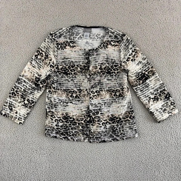 Chicos Travelers Open Front Cardigan Size 0 Slinky Animal Print Y2K Leopard - Picture 8 of 14